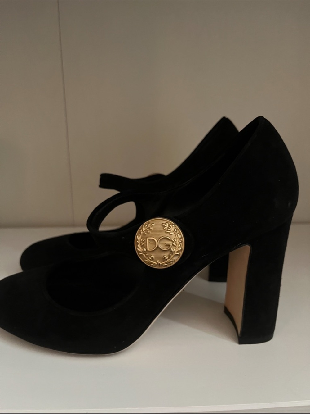 Dolce & Gabbana Black Suede Mary Jane Pumps with Gold Button 5.5 - Picture 4 of 16